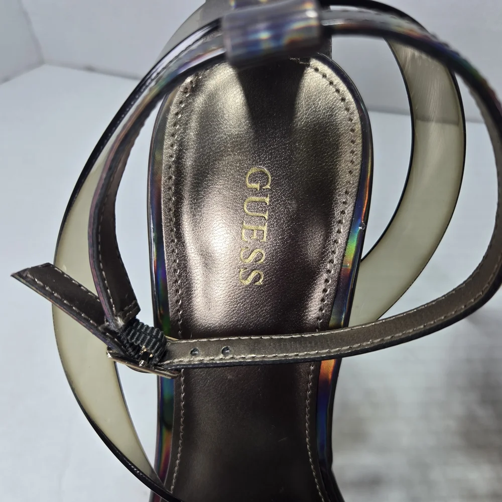 GUESS Casilda Iridescent Strappy Skycraper Stiletto Platform Heels Size 8 1/2 M